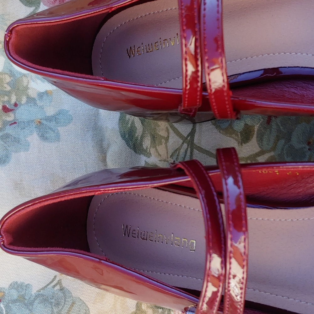 Women's Patent Burgundy Mary Jane Shoes with Block Heels size US 10 Euro 41 - Picture 9 of 17